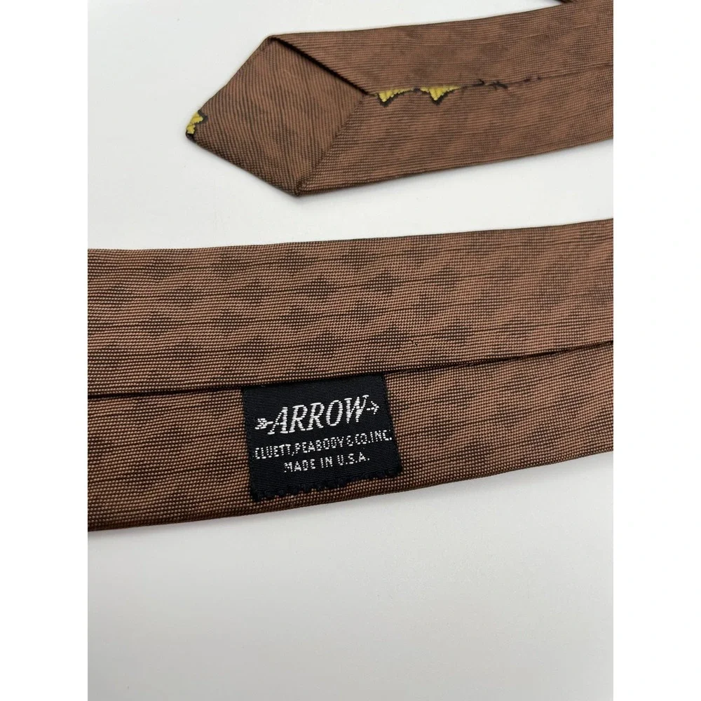 Vintage Arrow Brown Atomic Geometric Skinny Tie MCM 50s 60s Made in USA 2 Inch